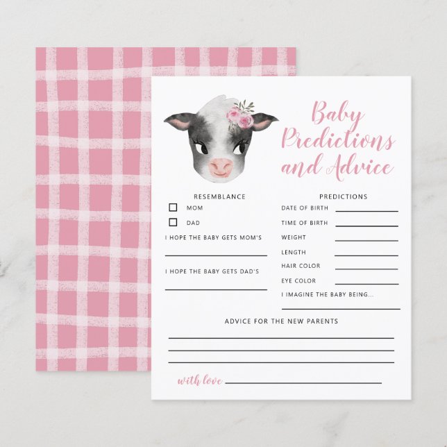 Pink Cow Baby Predictions & Advice Card (Vorne/Hinten)