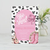 Pink Cow Pattern Western Rustikale Cowgirl Geburts Einladung (Stehend Vorderseite)