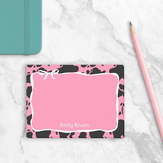 Pink Cow Print & White Bow With Your Name Post-it Klebezettel