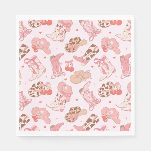 Pink Cowboy Boot Girls Papier Napkin Serviette (Vorderseite)
