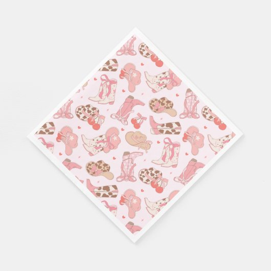 Pink Cowboy Boot Girls Papier Napkin Serviette (Ecke)