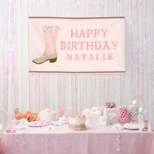 Pink Cowboy Boot Happy Birthday Banner (Party)