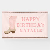 Pink Cowboy Boot Happy Birthday Banner (Horizontal)