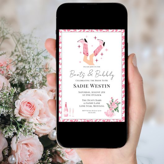 Pink Cowboy Boots & Bubbly Brautparty Dusche Einladung