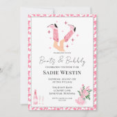Pink Cowboy Boots & Bubbly Brautparty Dusche Einladung (Vorderseite)
