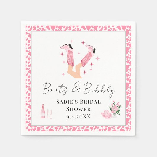 Pink Cowboy Boots & Bubbly Brautparty Serviette (Vorderseite)