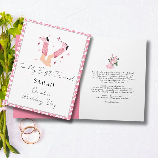 Pink Cowboy Boots & Bubbly Gratulationen Braut Karte