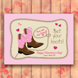Pink Cowboy Boots Klassenzimmer Valentinstag Mitteilungskarte