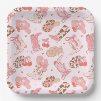 Pink Cowboy Boots Papierplatte Pappteller