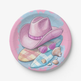 Pink Cowboy Hat and Surfboards - Beachy Western Pappteller