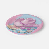 Pink Cowboy Hat and Surfboards - Beachy Western Pappteller (Schrägansicht)