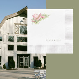 Pink Cowboy Hat Rustic Wedding Cocktail Serviette