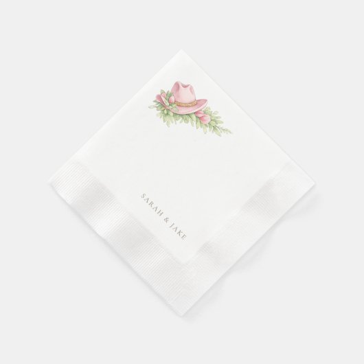 Pink Cowboy Hat Rustic Wedding Cocktail Serviette (Ecke)