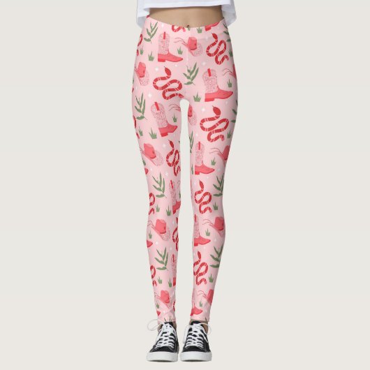 Pink Cowboy und Schlangen Muster Leggings (Vorderseite)