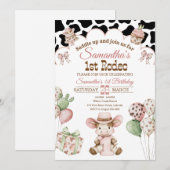Pink Cowgirl 1st Birthday Invitation | First Rodeo Einladung (Vorne/Hinten)