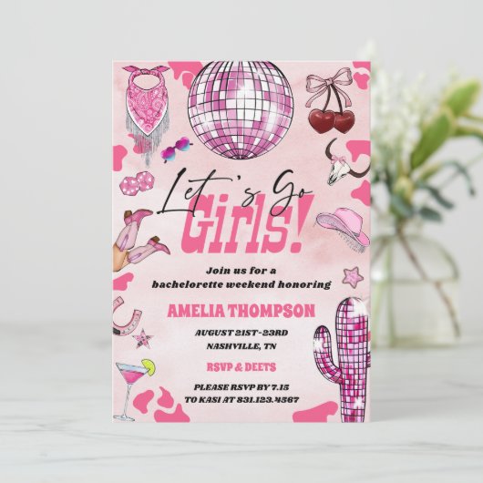 Pink Cowgirl Bachelorette West Rodeo Weekend Einladung (Stehend Vorderseite)