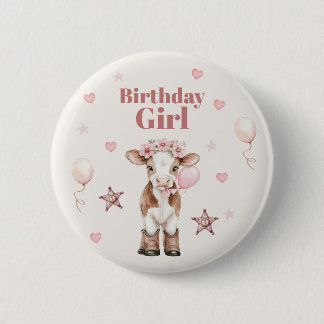 Pink Cowgirl Birthday | Farm Theme 1st Button