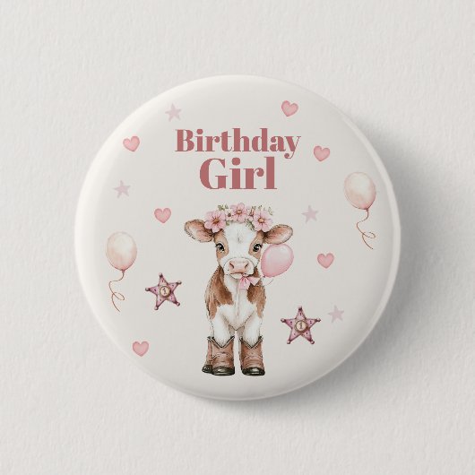 Pink Cowgirl Birthday | Farm Theme 1st Button (Vorderseite)