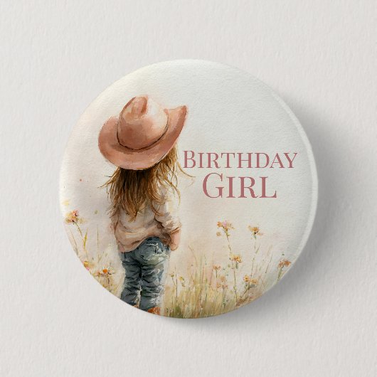 Pink Cowgirl Birthday | Farm Theme 1st Button (Vorderseite)