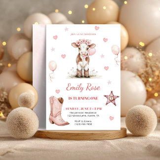 Pink Cowgirl Birthday Invitation | Farm Theme 1st