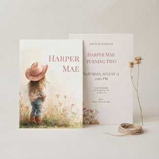 Pink Cowgirl Birthday Invitation | Farm Theme Einladung