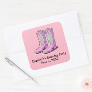 Pink Cowgirl Boots Birthday Party Western Girl Quadratischer Aufkleber