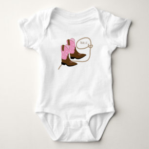 Pink Cowgirl Boots & Lasso Rope, Personalisiert Baby Strampler