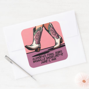Pink Cowgirl Coquette Boots Bachelorette Quadratischer Aufkleber