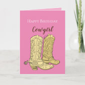 Pink Cowgirl Cowboy Boots Birthday Karte (Vorderseite)