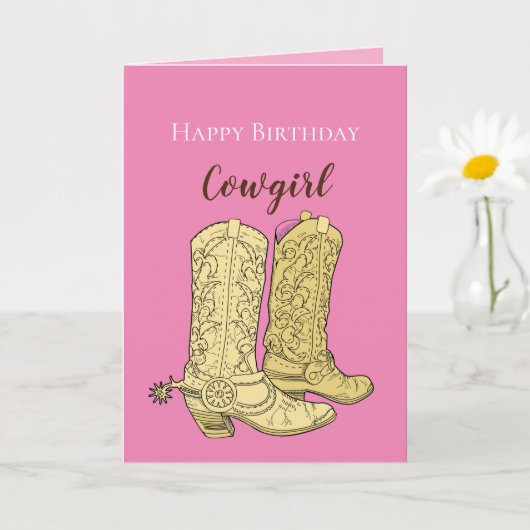 Pink Cowgirl Cowboy Boots Birthday Karte (Kleine Pflanze)