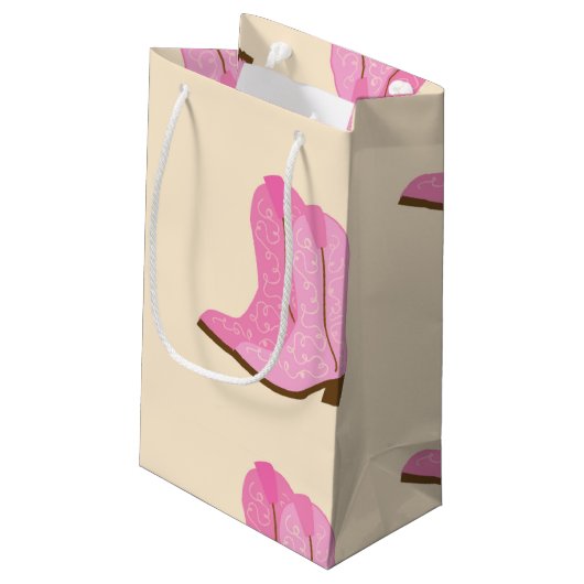 Pink Cowgirl Cowboy Boots Country Texas Ranch Kleine Geschenktüte (Rückseite Schrägansicht)