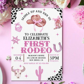 Pink Cowgirl First Rodeo Birthday Western Party  Einladung