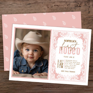 Pink Cowgirl First Rodeo Foto Einladung - Wester