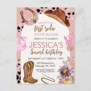 Pink Cowgirl Geburtstag 2. Rodeo Budget-Party Postkarte