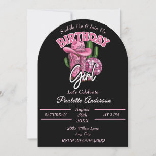 Pink-Cowgirl-Geburtstag mit westlichem Glamour-Sti Einladung