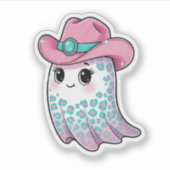 Pink Cowgirl Ghost mit Leopard Print Sticker (Vorderseite)