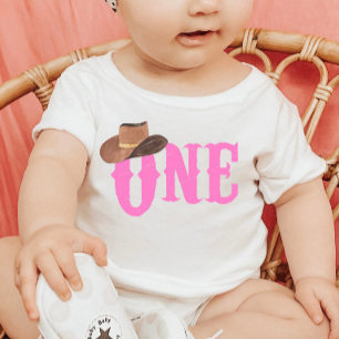 Pink Cowgirl HAT THEMA 1. Geburtstag Baby T-shirt