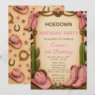 Pink Cowgirl Hoedown Geburtstagsfeier Einladung