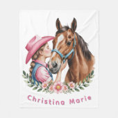 Pink Cowgirl Kissing a Horse Birthday Party  Fleecedecke (Vorderseite)