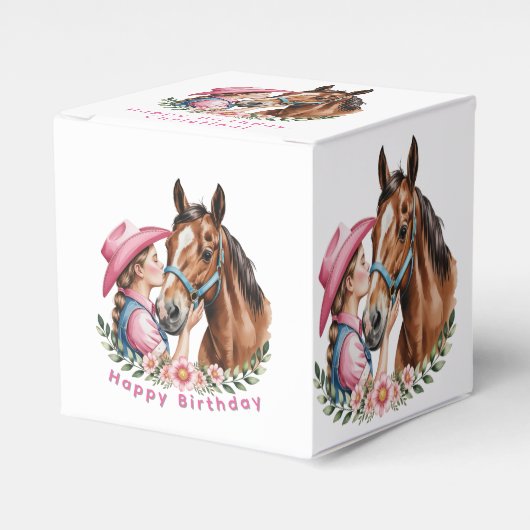 Pink Cowgirl Kissing a Horse Birthday Party  Geschenkschachtel (Vorderseite)