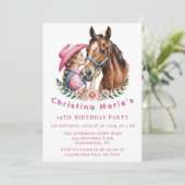 Pink Cowgirl Kissing a Horse Birthday Party Gift Einladung (Stehend Vorderseite)