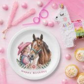 Pink Cowgirl Kissing a Horse Birthday Party Pappteller (Party)