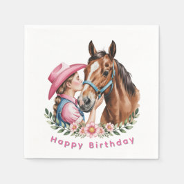 Pink Cowgirl Kissing a Horse Birthday Party Serviette