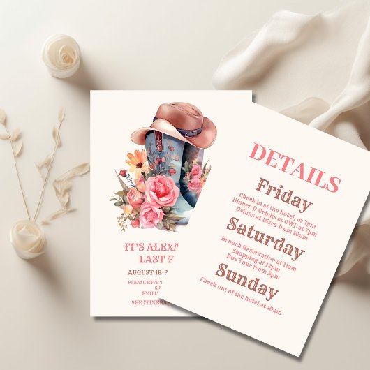 Pink Cowgirl Nashville Let's Go Girls Bachelorette Einladung