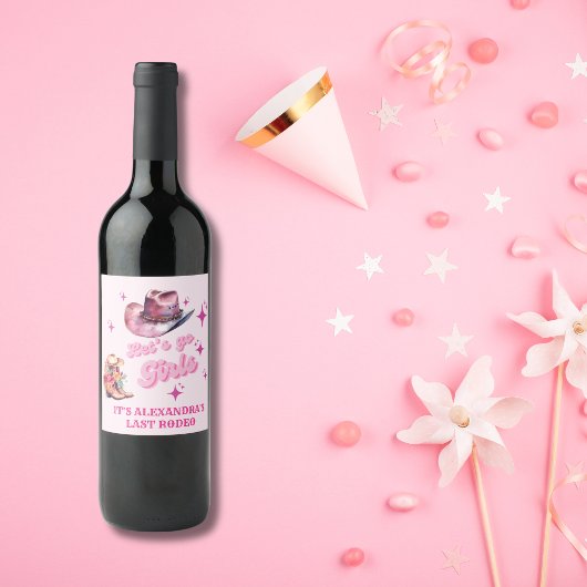 Pink Cowgirl Nashville Let's Go Girls Bachelorette Weinetikett