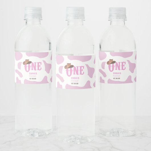 Pink Cowgirl ONE First Rodeo 1st Birthday Party Wasserflaschenetikett (Flaschen)