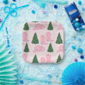 Pink Cowgirl Rodeo Hat Christmas Tree Square Pappteller (Party)