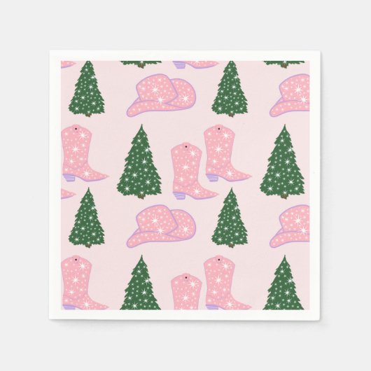 Pink Cowgirl Rodeo Hat Weihnachtsbaum Serviette (Vorderseite)