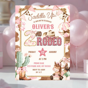 Pink Cowgirl Saddle Up Zweiter Rodeo Geburtstag Einladung