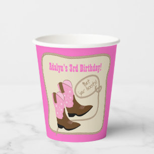 Pink Cowgirl Stiefel Western Geburtstagsparty Papi Pappbecher